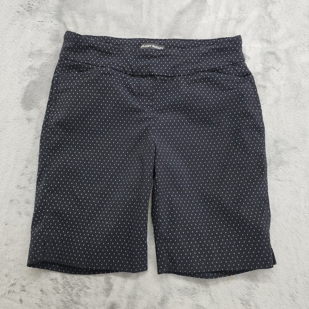 Hilary Radley Short Womens S Blue White Polka Dot Pull On Bermuda Stretch Casual